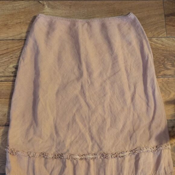VTG Odille Anthropologie Beige Pull On 100% Linen Midi Skirt Size Medium - Picture 10 of 16